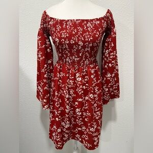 Floral Smocked Bell Sleeve Mini Dress EUC